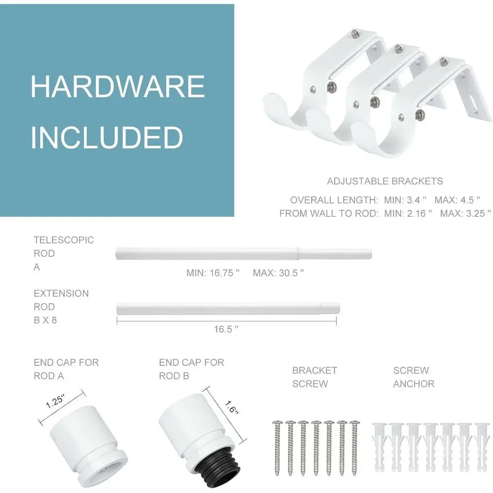 White Curtain Rod for Windows 16 to 144 Inches Adjustable Length 1